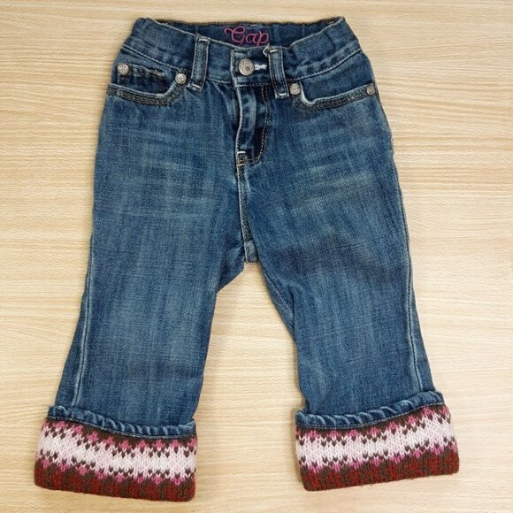 Gap Toddler Girls Jeans With Sweater Cuff 12-18 - Picture 1 of 7